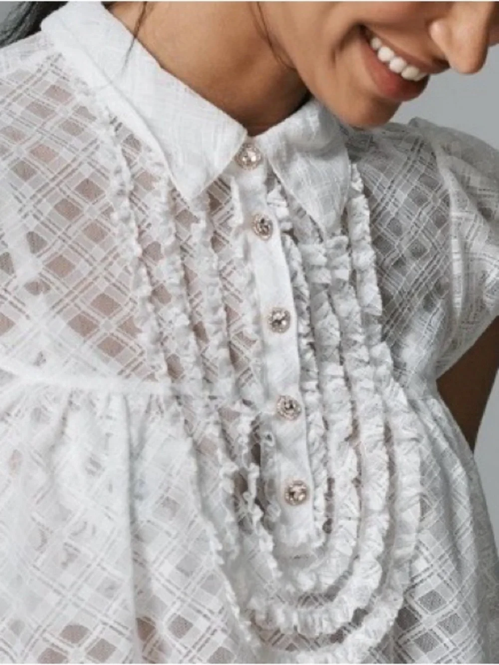 Anthropologie Maeve White Puff-Sleeve Cropped Swing Top XL